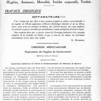 0514 - Page 513 - Partie professionnelle, Hygiène, Assistance, Mutualité, Intérêts corporatifs, Variétés. Travaux originaux. Diffamateurs !!!. Chronique médico-militaire. Organisation de l'hygiène du Cantonnement, Médecin-Colonel Pilod [G. Duchesne]