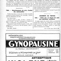 0553 - Page 552-X - Correspondance. Fiscalité. Le traitement d’un médecin d’hôpital doit figurer à la cédule des traitements et salaires / Amortissement du prix d’achat des automobiles / Accidents du travail. Refus par un blessé de subir une opération mutilante