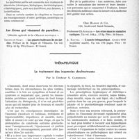 0638 - Page 637 - Partie scientifique. L’actualité scientifique. Les Livres. Formulaire thérapeutique odonto-stomatologique, par Docteurs R. Boissier et A. Bouland, L’Expansion scientifique française, Paris, 6e / Les livres qui viennent de paraître... / Thérapeutique. Le traitement des insomnies douloureuses