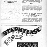0668 - Page LXV-667 - Correspondance. Fiscalité. Patente en cas de cessation d’exercice de la médecine / Déduction des primes d’assurance-vie / Déclaration des locations verbales / Application du tarif des accidents du travail. La consultation est tarifée 20 fr pour les seuls spécialistes