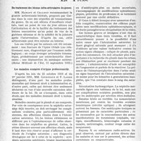 0699 - Page 698 - Partie scientifique. L’actualité scientifique. La presse. Du traitement des lésions intra-articulaires du genou [(Revue Médicale de l’Est, 15 septembre 1932)] / Les maladies oculaires d’origine professionnelle [(Journal de médecine de Bordeaux, 20-30 septembre 1932)]