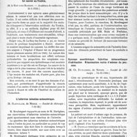 0702 - Page 701 - Partie scientifique. L’actualité scientifique. Les Sociétés Savantes. Paris. Le cancer au Tonkin, (Académie de médecine ; 24-1-1933) / L’infarctus intestino-mésentérique, (Société de chirurgie ; 7-12-32) / Syncope anesthésique. Injection intracardiaque d’adrénaline. Réanimation suivie d’oedeme du poumon, (Société de chirurgie ; 14-12-1932)