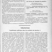 0710 - Page 709 - Partie scientifique. L’actualité scientifique. Les Thèses. Deux nouvelles méthodes thérapeutiques de l’angine de poitrine, par DrA. De Coster, Imprimerie Pierre Gourjon, Paris, 1932 / Les livres qui viennent de paraître… / Thérapeutique. L’opothérapie splénique dans les accidents de dentition