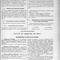 0732 - Page 731 - Partie professionnelle, Hygiène, Assistance, Mutualité, Intérêts corporatifs, Variétés. Comptes rendus, documents, pièces officielles…. Débats parlementaires. Fédération des syndicats médicaux de l'Eure. Projet de modification du règlement de l’Office d’hygiène sociale / Faculté de médecine de Paris. Enseignement et actes de la Faculté