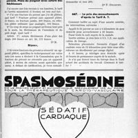 0736 - Page LXV-735 - Correspondance. Application du tarif des accidents du travail. Appareil plâtre pour fracture du péroné. Plaie du poignet avec suture des fléchisseurs / Le prix des accouchements d’après le Tarif A. T