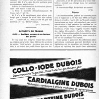 0737 - Page 736-LXVI - Correspondance. Application du tarif des accidents du travail. Le prix des accouchements d’après le Tarif A. T / Accidents du travail. Accident survenu à un facteur des postes