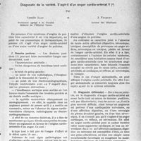 0768 - Page 767 - Partie scientifique. Travaux originaux. Angine de poitrine. Diagnostic de la variété. S’agit-il d'un angor cardio-artériel ?, par Camille Lian et J. Facquet