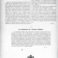 0829 - Page 828 - Propos du jour. Le triomphe des Voix latines. — Souvenirs et visions d’Argentine, conférence du Professeur Legueu / Les conférences du « Concours Médical »