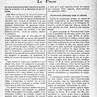 0844 - Page 843 - Partie scientifique. L’actualité scientifique. La presse. Les risques professionnels dans l’industrie de la distillation de la houille et de la fabrication du gaz d’éclairage [(Paris Médical, 24 septembre 1932)] / Hystérectomie abdominale totale ou subtotale