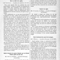 0846 - Page 845 - Partie scientifique. L’actualité scientifique. Les Sociétés Savantes. Paris. Sur la vente des apiols, (Académie de médecine ; 31-1-33) / Balle de blessure de guerre éliminée par la vésicule biliaire après dix-huit ans, (Société de Chirurgie ; 14-12-1932) / Cancer du vagin, (Société de Chirurgie ; 14-12-1932) / Sur le traitement du cancer de la langue, (Société de Chirurgie ; 14-12-1932)
