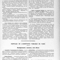 0876 - Page 875 - Partie professionnelle, Hygiène, Assistance, Mutualité, Intérêts corporatifs, Variétés. Faculté de médecine de Paris. Enseignement et actes de la Faculté / Hôpitaux de l’assistance publique de Paris. Enseignement, concours, avis divers