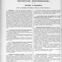 0877 - Page 876 - Partie professionnelle, Hygiène, Assistance, Mutualité, Intérêts corporatifs, Variétés. Hôpitaux de l’assistance publique de Paris. Enseignement, concours, avis divers / Reportage professionnel. Nouvelles et Informations, (Voir les Dernières Nouvelles en tête des « Demi-Colonnes »). Nécrologie [Docteur Rafarin, Docteur Desbordes, Docteur Edouard Julia, Docteur Jacques Fournié, Docteur Jean Hutinel, Docteur Georges Vitoux] / Le 46° Congrès de la Société française d’ophtalmologie / Le Ier Congrès international de gastro-entérologie / Congrès des accidents du travail / Le prochain Congrès international de la lutte scientifique et sociale contre le cancer / Exposition de chasse et de pêche / Chemins de fer de l’État