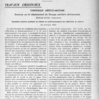 0926 - Page 925 - Partie professionnelle, Hygiène, Assistance, Mutualité, Intérêts corporatifs, Variétés. Travaux originaux. Chronique médico-militaire. Exercice sur le déplacement du Groupe sanitaire divisionnaire, Médecin Colonel Schickelé. Deuxième exercice pratique de l’École de perfectionnement des Médecins de réserve [G. Duchesne]