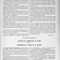 0946 - Page 945 - Partie professionnelle, Hygiène, Assistance, Mutualité, Intérêts corporatifs, Variétés. Comptes rendus, documents, pièces officielles…. Débats parlementaires. Interpellation à la Chambre sur les fraudes du Concours de l’Internat. Parties essentielles des principaux discours, (Suite) / Faculté de médecine de Paris. Enseignement et actes de la Faculté