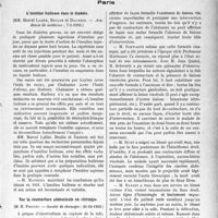 0986 - Page 985 - Partie scientifique. L'actualité scientifique. Les Sociétés Savantes. Paris. L’insuline huileuse dans le diabète, (Académie de médecine ; 7-2-1933) / Sur la contracture abdominale en chirurgie, (Société de chirurgie ; 21-12-1932)