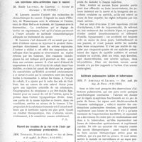 0987 - Page 986 - Partie scientifique. L'actualité scientifique. Les Sociétés Savantes. Paris. Sur la contracture abdominale en chirurgie, (Société de chirurgie ; 21-12-1932) / Les injections intra-artérielles dans le cancer, (Société de chirurgie ; 21-12-1932) / Rareté des troubles de la vue et de l’ouïe par arsenicaux pentavalents, (Soc. de Derm, et de syphil. de Paris ; 8-12-1932) / Infiltrats pulmonaires labiles et tuberculose, (Soc. méd. des hôp. de Paris ; 9-12-1932)