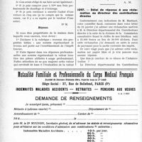 1013 - Page 1012-XXXVIII - Correspondance. Fiscalité. Déductions et amortissements / Délai de réponse à une réclamation au directeur des contributions directes / Mutualité Familiale et Professionnelle du Corps Médical Français. Indemnités maladies accidents — retraites — pensions aux veuves. Demande de renseignements