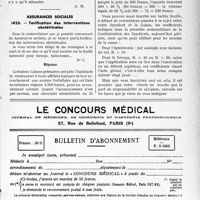 1014 - Page XXXIX-1013 - Mutualité Familiale et Professionnelle du Corps Médical Français. Indemnités maladies accidents — retraites — pensions aux veuves. Demande de renseignements / Assurances sociales. Tarification des interventions obstétricales / Le concours médical. Bulletin d'abonnement