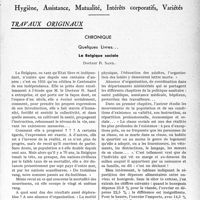 1058 - Page 1057 - Partie professionnelle, Hygiène, Assistance, Mutualité, Intérêts corporatifs, Variétés. Travaux originaux. Chronique. Quelques Livres…. La Belgique sociale, Docteur R. Sand. [G. Duchesne]