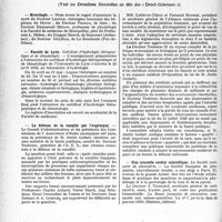 1073 - Page 1072 - Partie professionnelle, Hygiène, Assistance, Mutualité, Intérêts corporatifs, Variétés. Reportage professionnel. Nouvelles et Informations, (Voir les Dernières Nouvelles en tête des « Demi-Colonnes »). Nécrologie. [Docteur Legène, Docteurs Perros, Docteur Emmanuel Hédon, Docteur Berté, Docteur Duliège] / Faculté de Lyon / La défense de la natalité par l’eugénique / Une nouvelle société scientifique