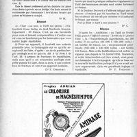 1085 - Page 1084-LXVI - Correspondance. Application du tarif des accidents du travail. Radiothérapie / Extraction de racines de dent fracturée traumatiquement ; Appareil dentaire