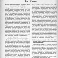 1119 - Page 1118 - Partie scientifique. L’actualité scientifique. La Presse. Évolution régressive et guérison de gommes géantes du poumon, suivies sur l’écran [(La Presse Médicale, 5 octobre 1932)] / Le décollement de la rétine et sa thérapeutique [(Journal des Praticiens, 15 octobre 1932)] / L’acide chronique en pommade est d’une efficacité indiscutable contre certaines verrues ou infections cutanées superficielles [(La Médecine, octobre 1932)]
