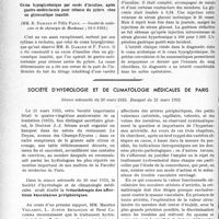 1123 - Page 1122 - Partie scientifique. L’actualité scientifique. Les Sociétés Savantes. Bordeaux. Tumeur du plexus brachial, (Société de médecine et de chirurgie de Bordeaux ; 1-3-1933) / Coma hypoglycémique par excès d’insuline, après gastro-entérostomie pour sténose du pylore, chez un glycosurique inanitié, (Société de médecine et de chirurgie de Bordeaux ; 19-1-1933) / Société d’hydrologie et de climatologie médicales de Paris, Séance solennelle du 20 mars 1933. Banquet du 21 mars 1933