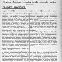 1128 - Page 1127 - Partie professionnelle, Hygiène, Assistance, Mutualité, Intérêts corporatifs, Variétés. Travaux originaux. Les universités françaises sont-elles boycottées aux États-Unis [A. Laquerrière]