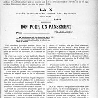 1132 - Page 1131 - Partie professionnelle, Hygiène, Assistance, Mutualité, Intérêts corporatifs, Variétés. Travaux originaux. Chronique. Bons de pansements destinés à un pharmacien. La X. Société d’assurances contre les accidents / Bon pour un pansement [Dr Paul Boudin]