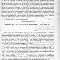 1144 - Page 1143 - Partie professionnelle, Hygiène, Assistance, Mutualité, Intérêts corporatifs, Variétés. Travaux originaux. En Amérique. Economies / Rabelais eut dit « peut-être », Montaigne « que sais-je »