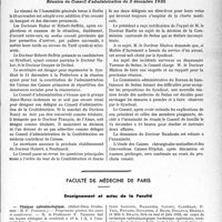 1146 - Page 1145 - Partie professionnelle, Hygiène, Assistance, Mutualité, Intérêts corporatifs, Variétés. Comptes rendus, documents, pièces officielles…. Syndicat des médecins des Ardennes, Réunion du Conseil d’administration du 2 décembre 1932 / Faculté de médecine de Paris. Enseignement et actes de la Faculté