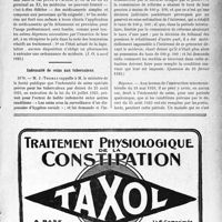 1170 - Page XI-1169 - A travers l’officiel. Réponses des ministres aux questions des parlementaires. Exercice de la pharmacie / Indemnité de soins aux tuberculeux