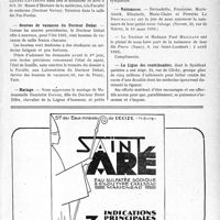 1236 - Page IX-1235 - Dernières nouvelles. Le banquet annuel de 1933 du Syndicat des médecins de la Seine / La première conférence-promenade / Bourses de vacances du Docteur Débat / Mariage / Naissances / La Ligue des contribuables