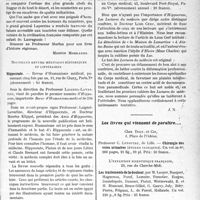 1258 - Page 1257 - Partie scientifique. L'actualité scientifique. Les Livres. Le Professeur Marfan historien : « Figures lauraguaises » / Hippocrate, Nouvelles revues médicales historiques et littéraires, Paris / Les Lectures du médecin. Paris / Les livres qui viennent de paraître…
