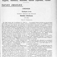 1262 - Page 1259 - Partie professionnelle, Hygiène, Assistance, Mutualité, Intérêts corporatifs, Variétés. Travaux originaux. Chronique. Quelques Livres, Clinique médicale des Enfants. Maladies infectieuses, (2e série), Prof. P. Nobécourt [G. Duchesne]