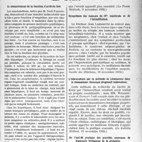 1334 - Page 1315 - Partie scientifique. L’actualité scientifique. La Presse. Le comportement de la fonction d’arrêt du foie [(La Presse Médicale, 9 novembre 1932)] / Symptômes des tumeurs du IVe ventricule et de l’infundibulum [(Gazette des Hôpitaux, 16 novembre 1932)] / L’hémoculture par la méthode de Löwenstein dans le rhumatisme chronique progressif tuberculeux [(Le Bulletin Médical, 12 novembre 1932)] / De l’intérêt pratique des procédés nouveaux de diagnostic biologique de la gestation [(Lyon Médical, 20 novembre 1932)]