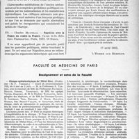 1376 - Page 1337 - Partie professionnelle, Hygiène, Assistance, Mutualité, Intérêts corporatifs, Variétés. Travaux originaux. La page sans médecine / Faculté de médecine de Paris. Enseignement et actes de la Faculté