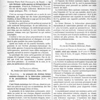 1425 - Page 1384 - Partie scientifique. L'actualité scientifique. Les Livres. La cure thermale carbo-gazeuse en thérapeutique cardio-vasculaire, par Docteur Pierre-Noël Deschamps, Masson et Cie, éditeurs, Paris / Le pronostic des diverses formes anatomo-cliniques de la tuberculose pulmonaire et du pneumothorax thérapeutique, par J. Rakower, Le François, éditeur, Paris, 1932 / Hygiène, nudité, soleil aux colonies, par Dr Fougerat de David de Lastours, Vigot frères, éditeur, Paris