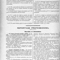 1441 - Page 1398 - Partie professionnelle, Hygiène, Assistance, Mutualité, Intérêts corporatifs, Variétés. Travaux originaux. Ligue médicale de défense individuelle, (Le Sou Médical). Extrait analytique des procès-verbaux du Conseil d'Administration / Reportage professionnel. Nouvelles et Informations. VIe Congrès provincial d’hygiène publique et sociale / Journaux orthopédiques de Paris
