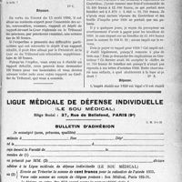 1448 - Page XLIII-1405 - Le concours médical. Honoraires. Honoraires d’expertise au Tribunal des Pensions / Fiscalité. Délai de révision des impositions / Ligue médicale de défense individuelle, (le sou médical). Bulletin d'adhésion