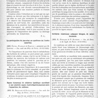 1487 - Page 1444 - Partie scientifique. L’actualité scientifique. Les Sociétés Savantes. Paris. La ridectomie cervico-faciale, (Académie de médecine ; 28-2-1933) / La participation du pancréas au syndrome de l’ictère catarrhal, (Soc. méd. des Hôp. de Paris ; 16-12-1932) / Signes humoraux de néphrose lipoïdique succédant à une néphrite aiguë, et précédant de plusieurs mois l’apparition des oedèmes, (Soc. méd. des Hôp. de Paris ; 16-12-1932) / Uréthrite vénérienne subaiguë bénigne, de nature inconnue, (Soc. de Derm. et de Syph. de Paris ; 8-12-1932)