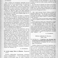 1491 - Page 1448 - Partie scientifique. L’actualité scientifique. Les livres. Essai d’explication du Cimetière Marin. Avant-propos de P. Valéry. — G. Cohen / Le double voyage. Notes et réflexions. Raymond Groc / L’apicolyse sans plombage dans le traitement de la tuberculose pulmonaire, par Dr Joël Méguin, Éditions médicales N. Maloine, Paris, 1932