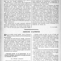 1503 - Page 1460 - Partie professionnelle, Hygiène, Assistance, Mutualité, Intérêts corporatifs, Variétés. Travaux originaux. Chronique médico-militaire. La querelle des anciens et des modernes. La révision des dogmes / Médecine d'autrefois [G. Lavalée]