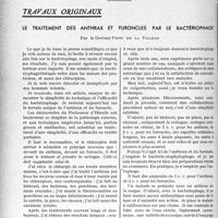 1541 - Page 1498 - Partie scientifique. Travaux originaux. Le traitement des anthrax et furoncles par le bactériophage, par le Docteur Petit de la Villéon
