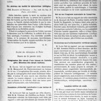 1563 - Page 1520 - Partie scientifique. L'actualité scientifique. Les Sociétés Savantes. Paris. Le devenir des parkinsoniens. La tuberculose des parkinsoniens, (Soc. méd. des hôpitaux de Paris ; 16-12-1932) / Un nouveau cas mortel de spirochétose ictérigène, (Soc. méd. des hôp. de Paris ;13-1-1933) / Société des chirurgiens de Pairs, Séance du 20 janvier 1933. Invagination iléo-caecale d’une tumeur de l’intestin grêle. Résection iléo-caecale. Guérison / Inondation péritonéale consécutive à une torsion de fibrome / Sur les réactions des parties molles et du périoste après les fractures sans déplacement et les contusions des doigts / Sur-un cas d’angiome musculaire de l’avant-bras / Un nouveau cas d’ostéochondrite vertébrale infantile / Luxation externe du coude / Cancer gastrique