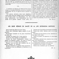 1585 - Page 1542 - Partie professionnelle, Hygiène, Assistance, Mutualité, Intérêts corporatifs, Variétés. Travaux originaux. Assistance médicale gratuite. L’enseignement médical aux États-Unis en 1932 [Ph. Dally]. Origines de la sérothérapie [J. Boucher] / Les seize règles de santé de la life extension institute