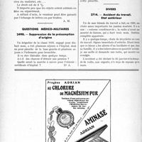 1599 - Page 1556-LXXII - Correspondance. Fiscalité. Cession de cabinet. Enregistrement / Questions médico-militaires. Suppression de la présomption d’origine / Divers. Accident du travail État antérieur