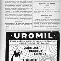 1613 - Page 1570-XIV - A travers l’officiel. Réponses des ministres aux questions des parlementaires. Vente de médicaments par une clinique à ses malades en traitement / Vente de médicaments par une clinique à ses malades en traitement, assurés sociaux / Assujettissement à la patente des médecins qui donnent des consultations dans une maison de santé / Service de santé