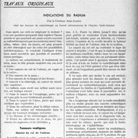 1616 - Page 1573 - Partie scientifique. Travaux originaux. Indications du radium, Par le Docteur Jean Gagey. Tumeurs malignes. Cancer du col de l’utérus