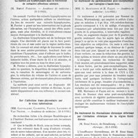 1631 - Page 1588 - Partie scientifique. L’actualité scientifique. Les Sociétés Savantes. Paris. La diathermie hypophysaire dans le traitement de certaines affections utérines, (Académie de médecine ; 21-3-1933) / Sur l’infection trans-placentaire par le virus tuberculeux, (Académie de médecine ; 21-3-1933) / Le traitement du parkinsonisme poste-encéphalitique par l’atropine à haute dose, (Académie de médecine ; 4-4-1933) / Du traitement du rhumatisme chronique déformant par l’irritation chimique de la région thyroïdienne, (Société de chirurgie ; 25-1-1938)